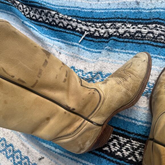 Men\'s Vintage 1970\'s Frye Cream Tan Leather Western #2304 Cowboy Boots Sz 10D main image 8